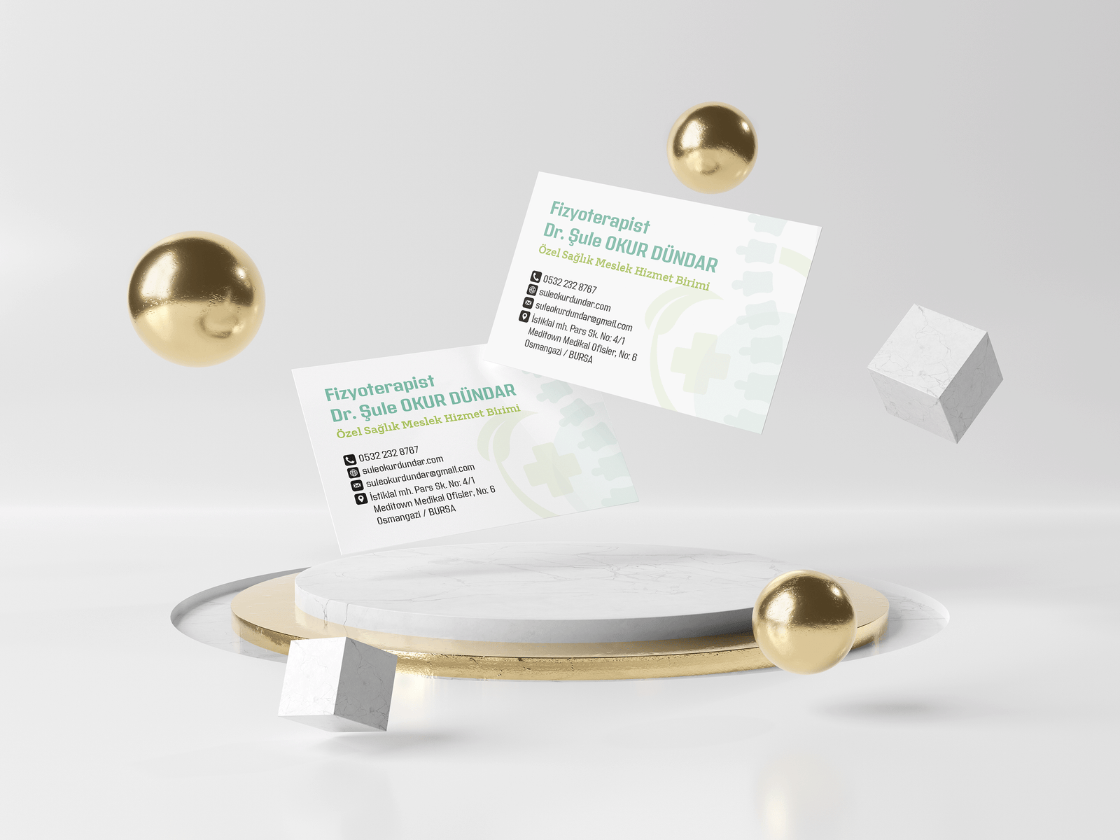 Fizyoterapist Dr. Şule Okur dündar bursa klinik iletişim bilgilerini gösteren kart